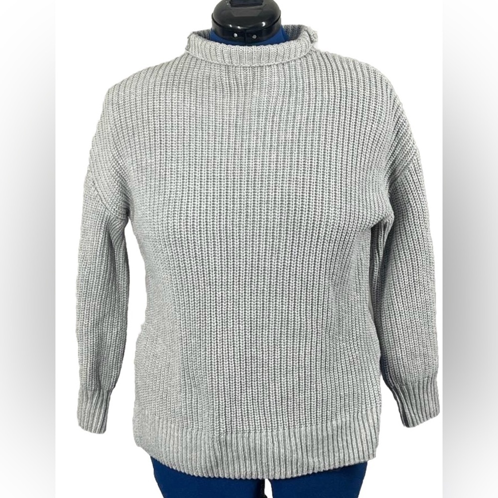 Cupcakes‎ & Cashmere Sweater XS Chunky Knit Long Sleeve Gray MockNeck 100 Cotton